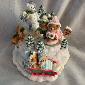 Cherished Teddies Winter Wonderland Figurine with Green and Pink Accents